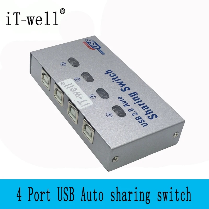 IT well USB KVM Авто переключатель 4 порта сплиттер для компьютера ПК Печать