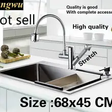 Бытовая многофункциональная кухонная ручная раковина одинарная мойка 304 пищевой нержавеющей стали Горячая 68x45 см