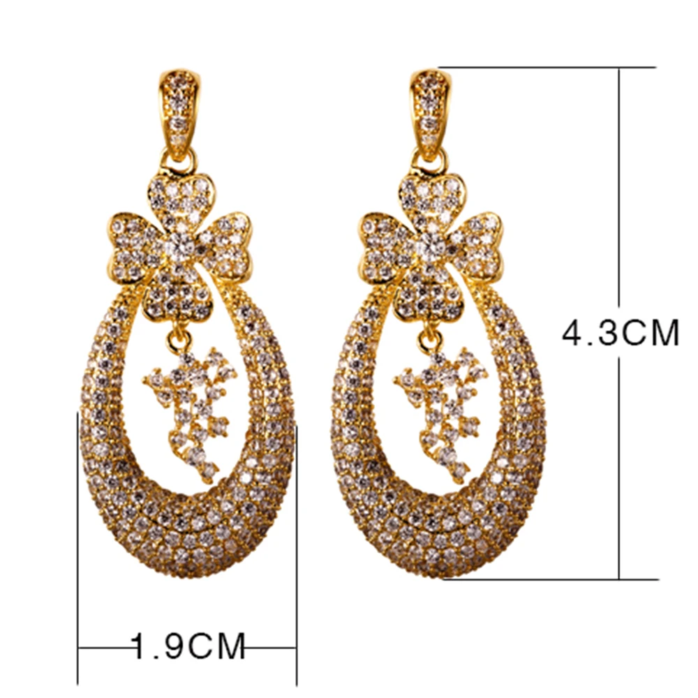 Beautiful flower drop earrings micro pave zirconia crystal aretes Jewelry luxury statement jewellery women elegant earring
