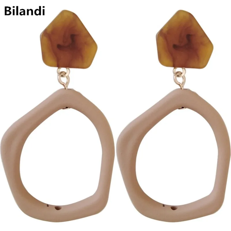 

Fashion New Color Round Weave Metal Irregular Resin Fancy Drop Earrings For Woman