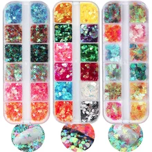 12 цветов микс голографический блестящий для ногтей блестки звезда лист Русалка массивные блестки фестиваль украшения для смолы DIY, дизайн ногтей