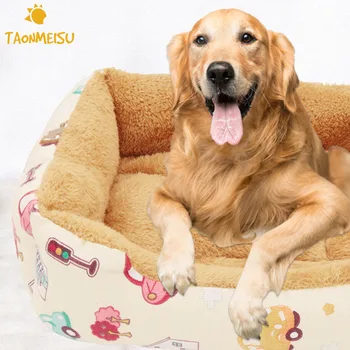 

2 Style Pet Dog Cat Warm Bed Colorful Striped Warm Canvas cotton Kennel Dog Bed House Sofa Winter Square Mats Doghouse