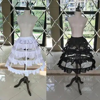 

White/Black Wedding Petticoats Ruffles Cut-Out Lolita Dress Underskirt 3 Steel Ring Women Bridal Crinoline Marriage Skirt