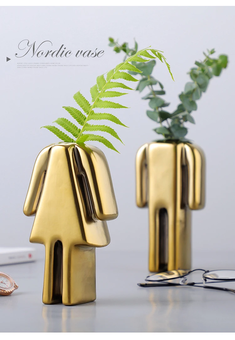 Нордическая Золотая покрытая металлом ваза украшения для дома гостиной креативный свадебный подарок керамический цветок Современное украшение