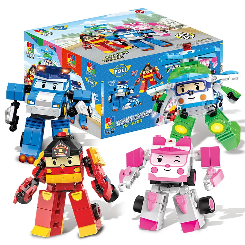 

Robocar Poli Transformation 2 In 1 Building Blocks Poli Amber Car Figure Bricks Compatible With Legoingly Duplo Block Kid Toys