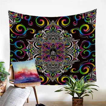 DoodleOhm by Brizbazaar Tapestry Wall Hanging Mandala Flower Bedspread Colorful Wall Carpet Pink Purple Blue Sheet 150x200cm 3