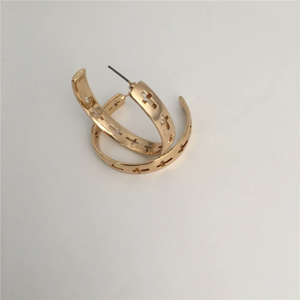

TRENDY WOMEN EARRING GOLD RHODIUM COLOR PLATING CROSS HOLLOW EARRINGS FOR WOMEN GIRL