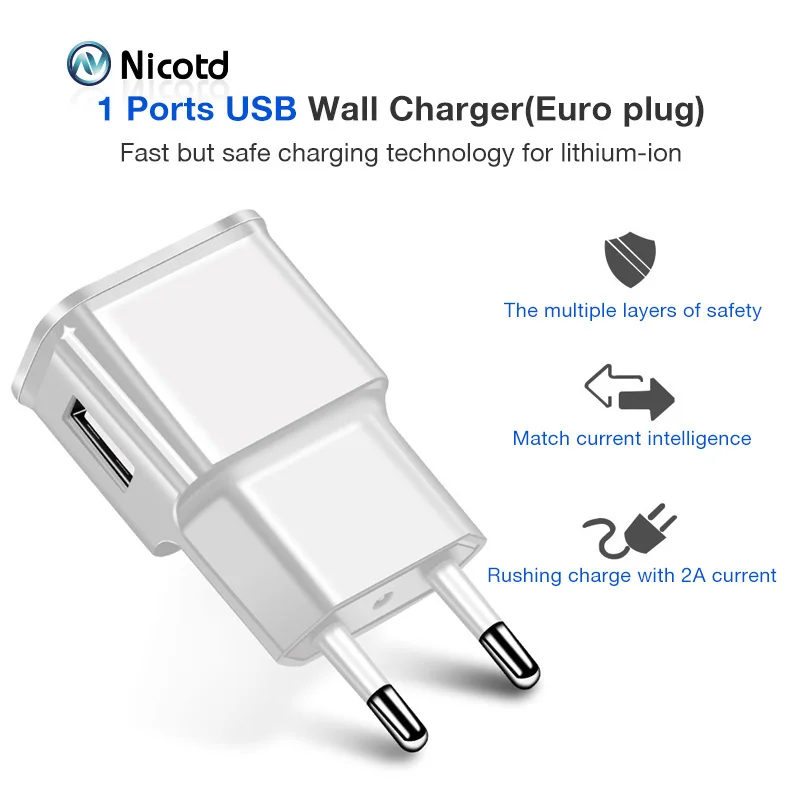 Nicotd 5V 2A USB Charger EU Plug Fast Charging Travel Wall Mobile Phone Charger For Huawei 8C 8X Mate 20 Xiaomi Samsung S10 plus (5)