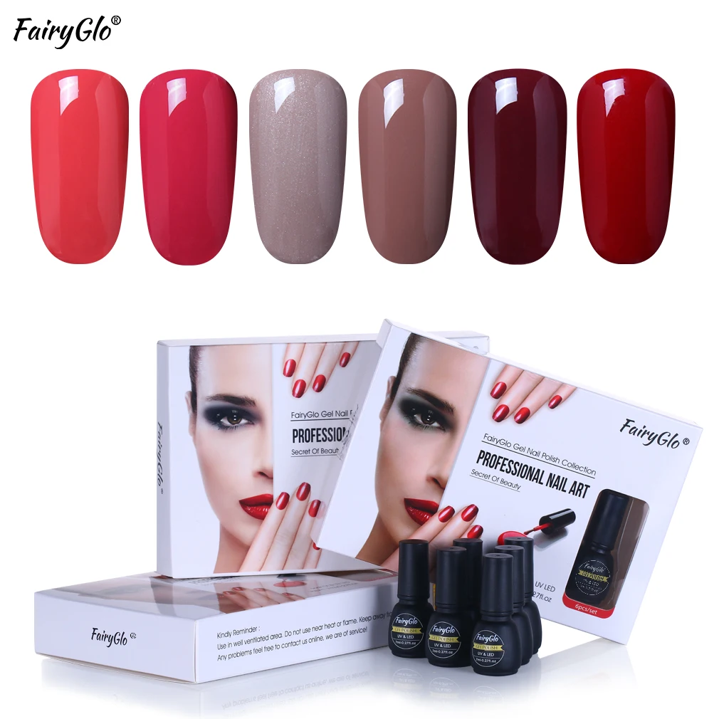 FairyGlo 6 шт./лот с коробкой гель для ногтей подарок УФ светодиодный лак отмачиваемый