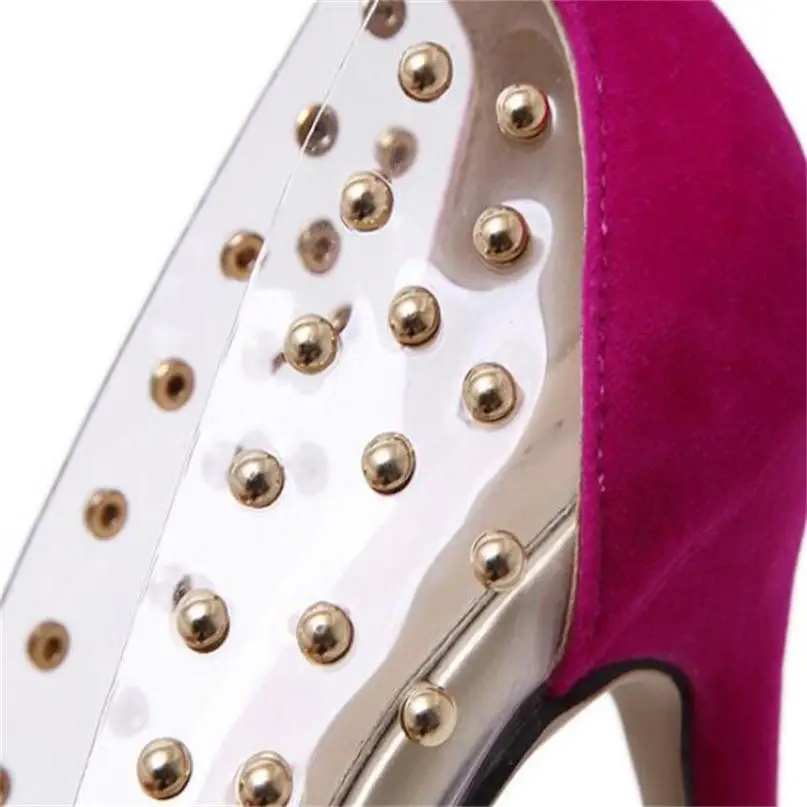 BAYUXSHUO Rivets High Heels New Transparencies High Heels Brand Shoes Pointed Toe Women Pumps Sapato Feminino Shoes Plus Size
