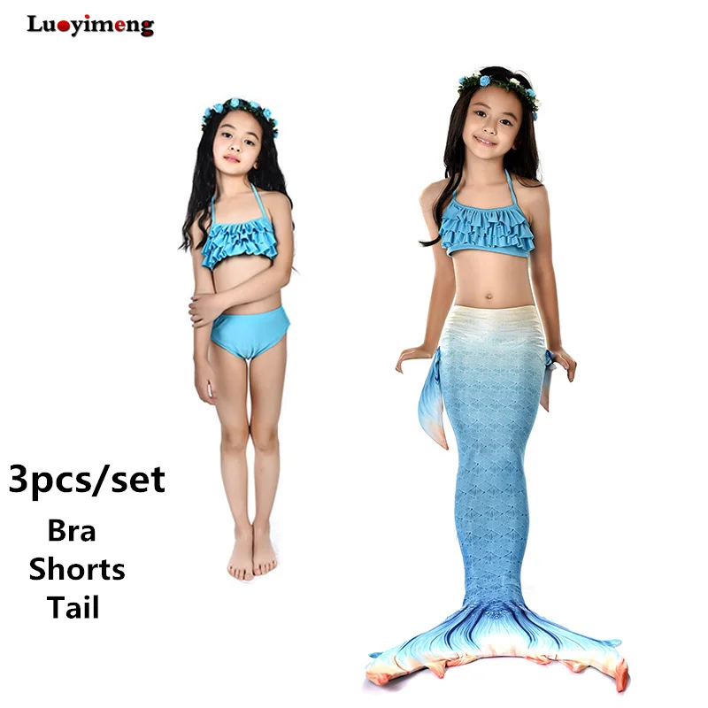 

Summer Kids Girl's Mermaid Tails Swimming Suit 3PC Set Princess Bathsuit Without flipper Cosplay Children Wear zeemeerminstaart
