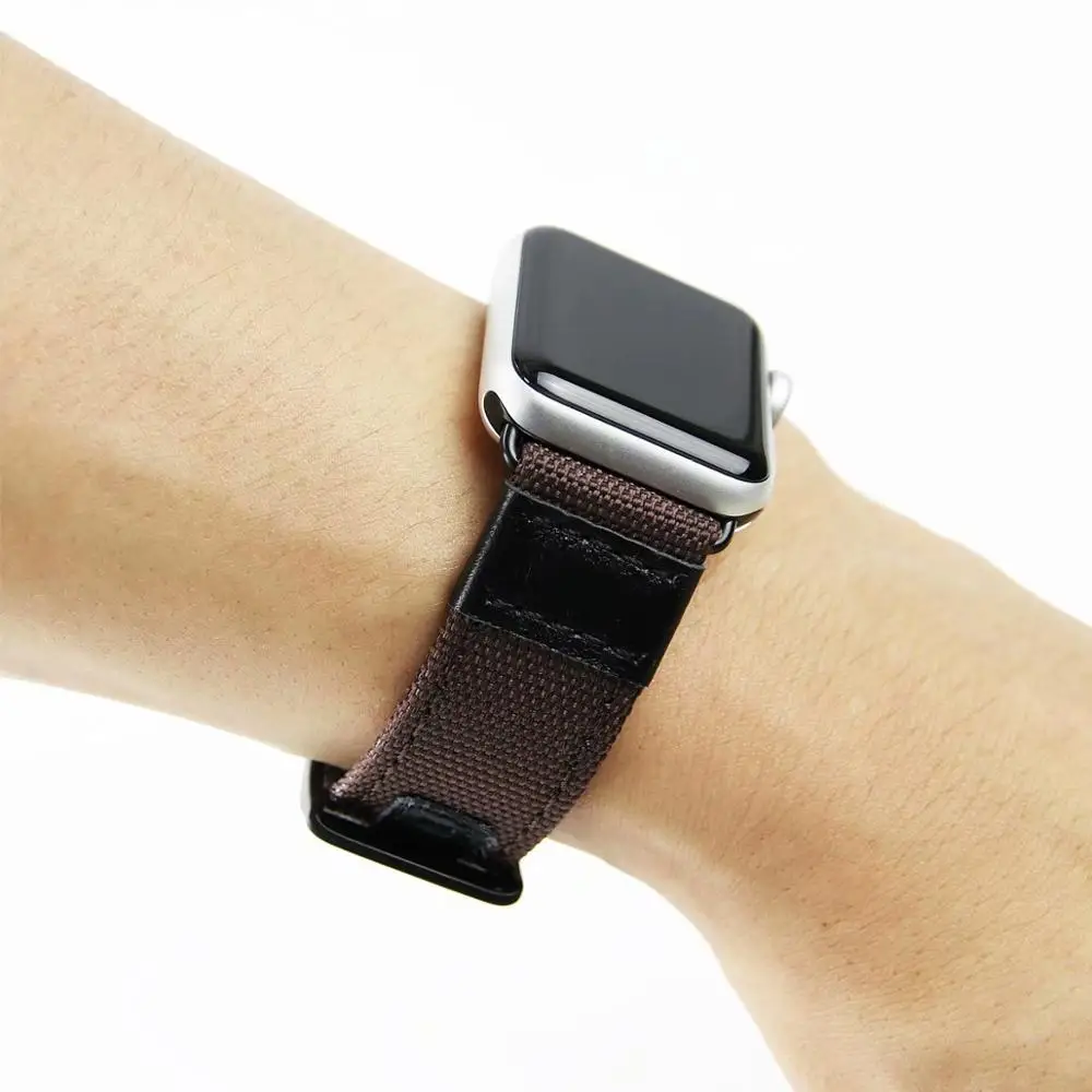 Ремешок нейлоновый из натуральной кожи для Apple Watch band 4 44/40 мм Воздухопроницаемый