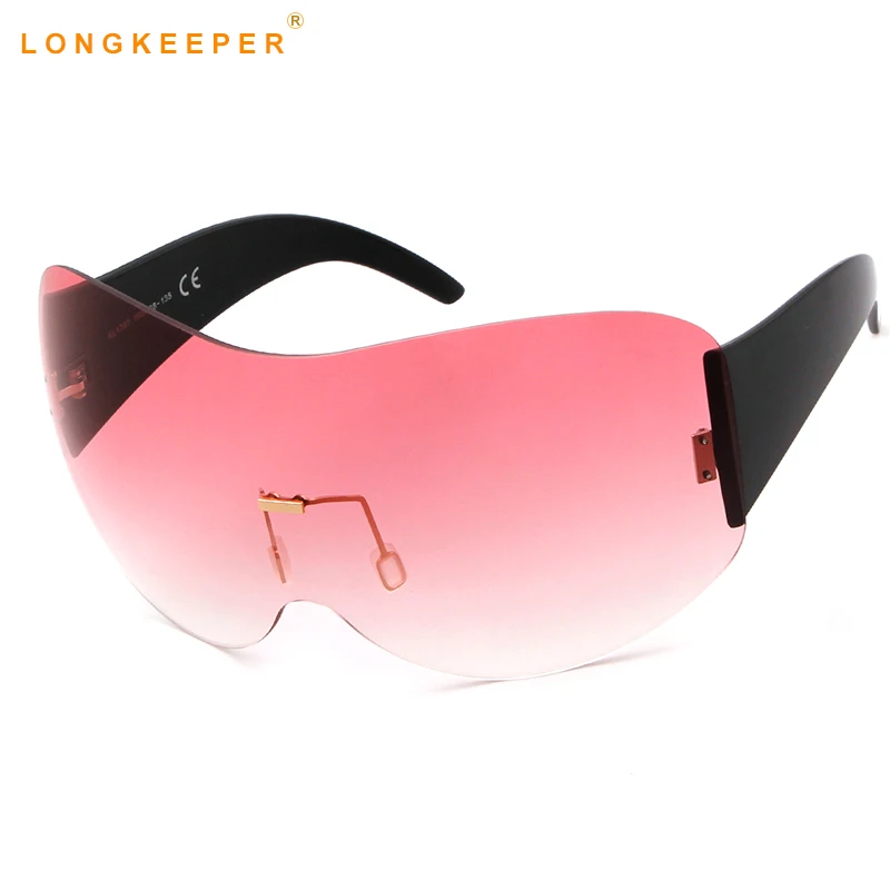 

LongKeeper 2018 Big Frame Sun Glasses Luxury Brand Designer Ladies Oversized Rimless Sunglasses Women Red Shades for Women UV400