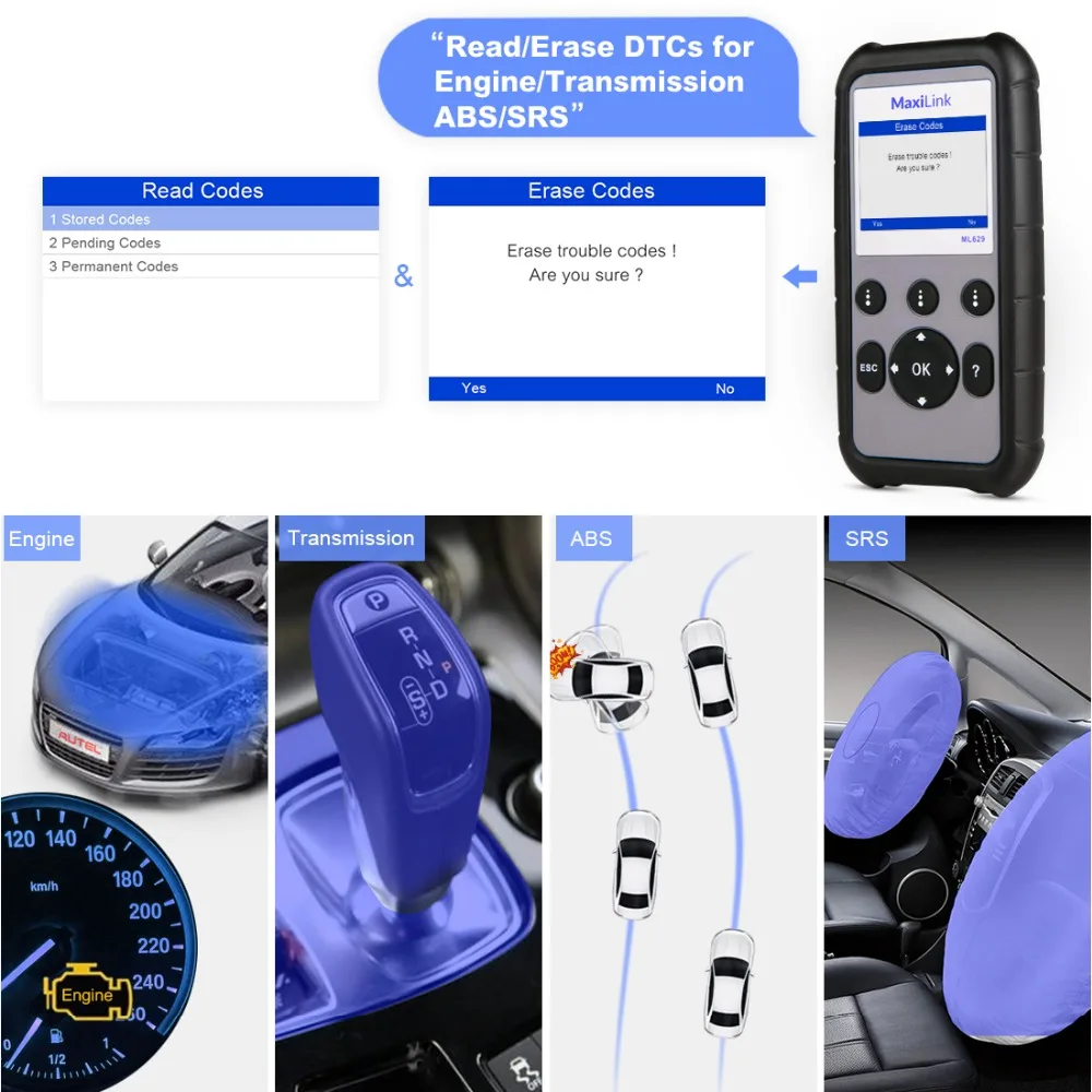 Autel ML629 Макси ссылка инструмент диагностики авто OBD2 сканер Code Reader ABS Airbag обновления кода читатель autel ML619 AL619