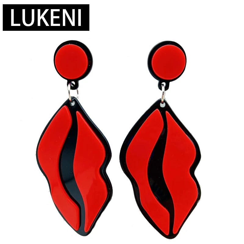 2019 New Unique Sexy Red Lips Geometric Stud Earrings Acrylic Lip Shaped Long Earing For Women Hip Hop Night Club Dancer Jewelry | Украшения
