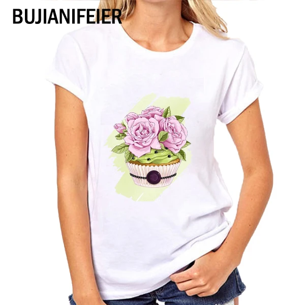 

BJN135 NEW 2019 SUMMER girl t shirts print white Short Sleeve T-shirts FLOWER BUJIANIFEIER