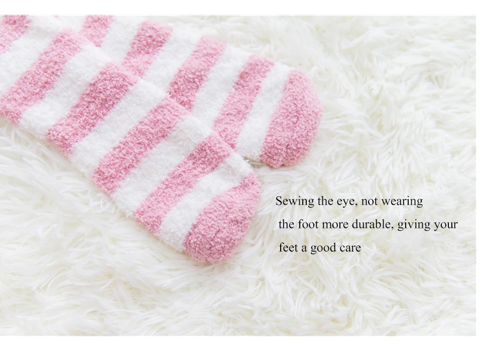 2019 New Winter Coral Velvet Knee Pads Ladies Cute Comfortable Thick Warm Towel Leggings Women's Stockings Striped Sleeping Sock (19)