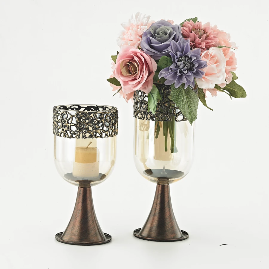 Buy Romantic Glass Metal Candle Holder Candlestick