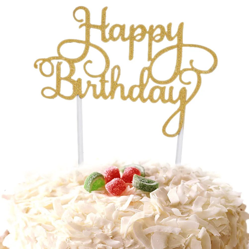 Кекс торт Топпер флаги с надписью Happy birthday двойные палочки для семьи день рождения приборы для декорации выпечки TE889 - Цвет: Gold