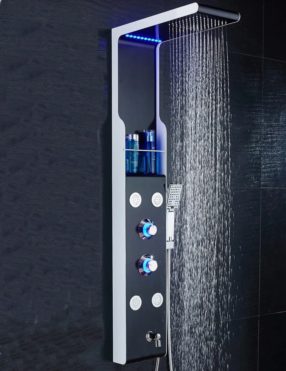 Stainless Steel Wall Mounted Shower Panel 4 Function Waterfall Rainfall