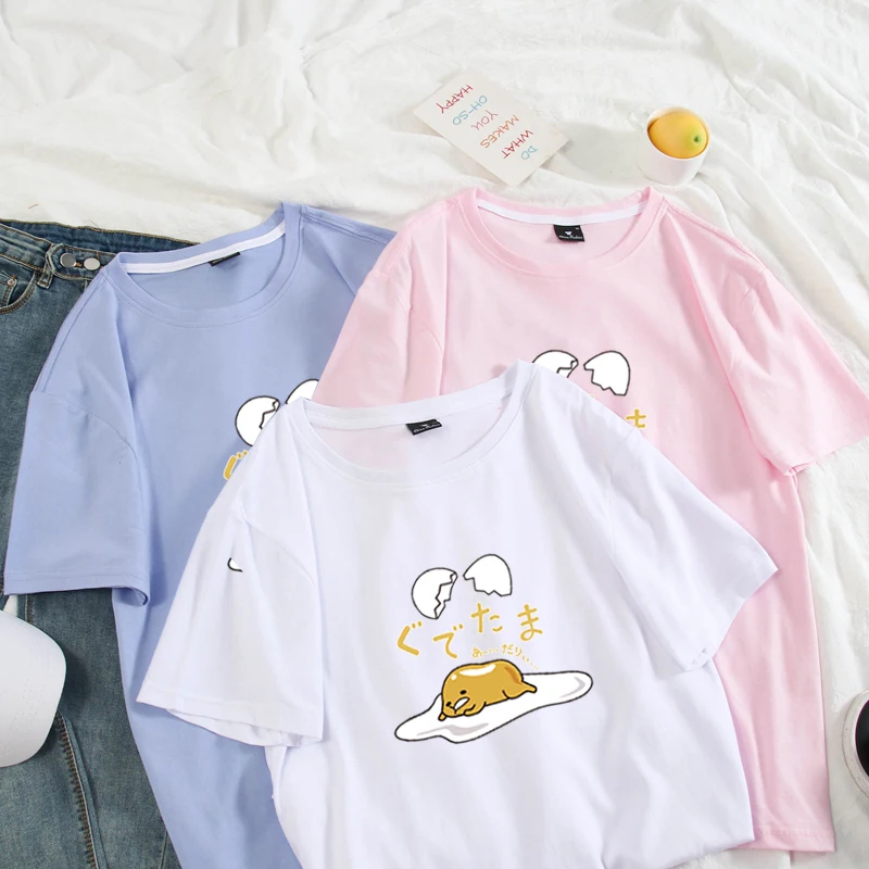 Японская забавная Футболка Harajuku Gudetama Lazy Egg Yolk, Мужская хлопковая футболка Kawaii С мультяшным принтом, новинка, женская футболка, топы