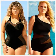 Размера плюс XL-XXL Для женщин сетки Одна деталь s купальник черный сетка жира Цельный купальник размера плюс купальные костюмы сексуальный Монокини