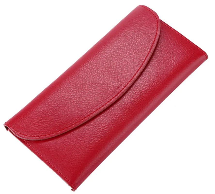 Для женщин кошельки из натуральной воловьей кожи, клатч, Длинный кошелек портмоне для девочек Женская сумочка для денег и монет карман держатель для карт женские кошельки - Цвет: RED