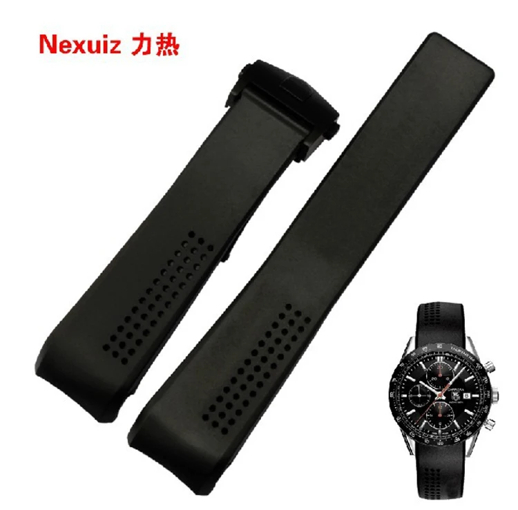 New arrival WATCHAND Rubber silicone watch strap Black men brand hours curved end deployment watch Accesoories 22mm