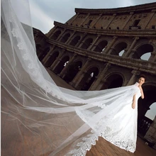 5.0 м фаты долго завеса один слой тюля фата мантилья собор кружева аппликация край фата с гребень V812