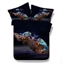 Lai Yin Sun Drop shipping Duvet cover sets Pillow cases Cute Tongue tied blue frogs and butterfly 3d Bed set