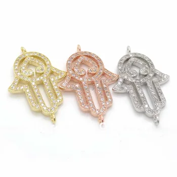 

19*29mm Silver Color Micro Pave cz Cubic Zircon Sideway Hamsa Hand Evil Eye Beads For Bracelets Charms Jewelry Link Connectors