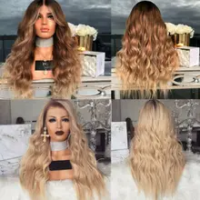 Women Fashion Synthetic Hair Lace Front Wig Body Wavy Full Wigs Ombre Blonde Women Fashion Synthetic Hair Lace Front Wig Body Wavy Full Wigs Ombre Blonde