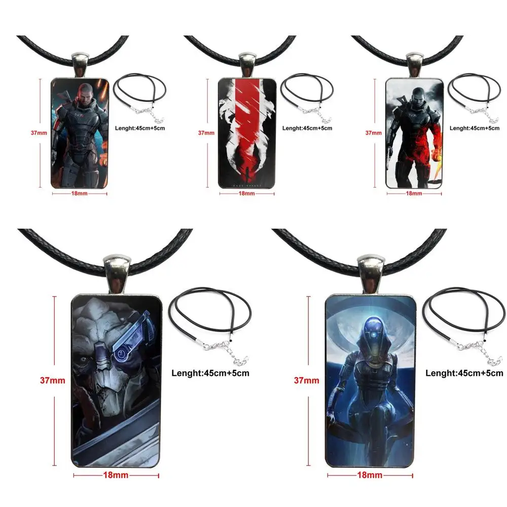 

N7 Mass Effect Colorful Stainless Steel Color Glass Cabochon With Rectangle Shaped Pendant Choker Necklace For Unisex Gift