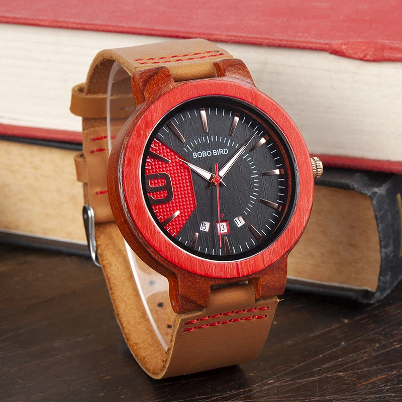 BOBO BIRD Men Watch Red Sandalwood Analog Quarzt Wristwatch Men's Casual Dress Wristwatch in Gift Box relojes hombre 2017