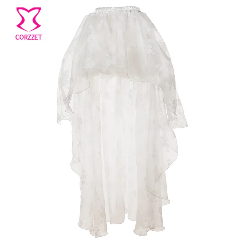 Белые цветочные шифона длинное ассиметричное Миди-юбки викторианской готики юбка плюс Размеры стимпанк юбка Для женщин Свадебная