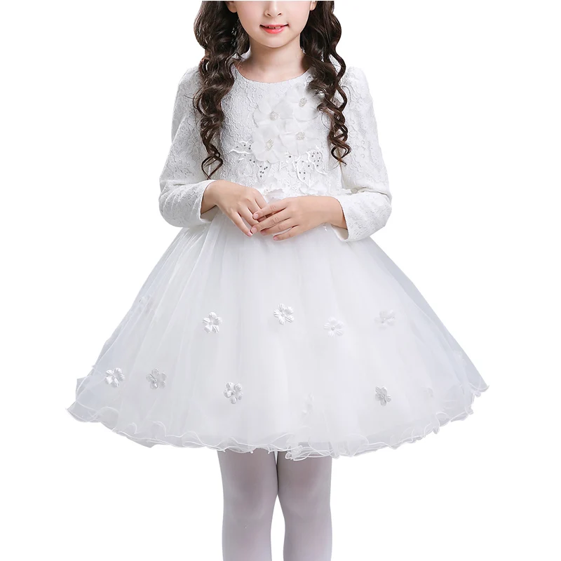 

Girls Embroidered Flower Dress Kids Formal Party Ball Gown Princess Bridesmaid Wedding Dresses Children Long Sleeve Lace Costume