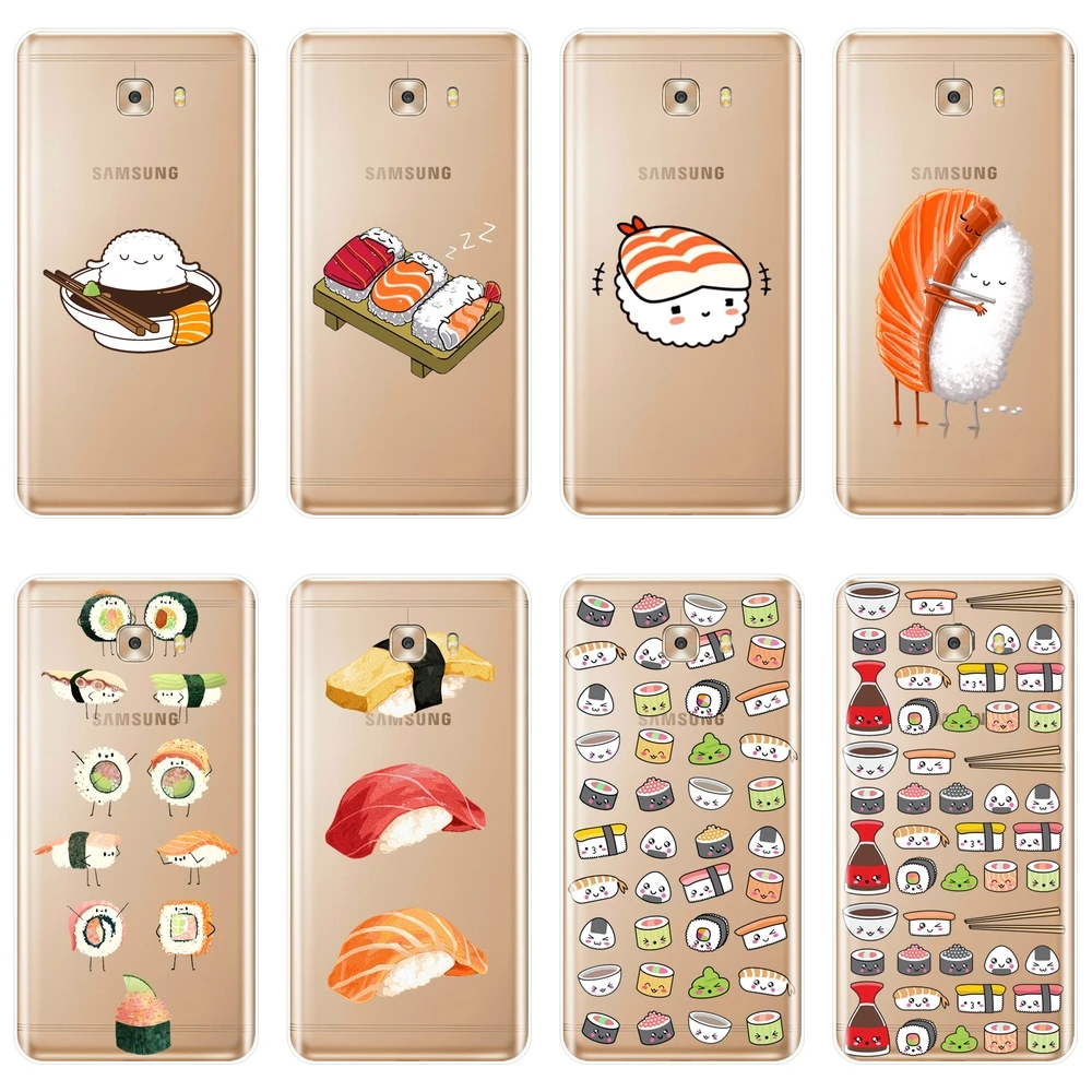 Back Cover For Samsung Galaxy C9 C7 C5 Pro Sushi Food Japan Funny Cute Silicone Soft Case C8 Phone | Мобильные телефоны и