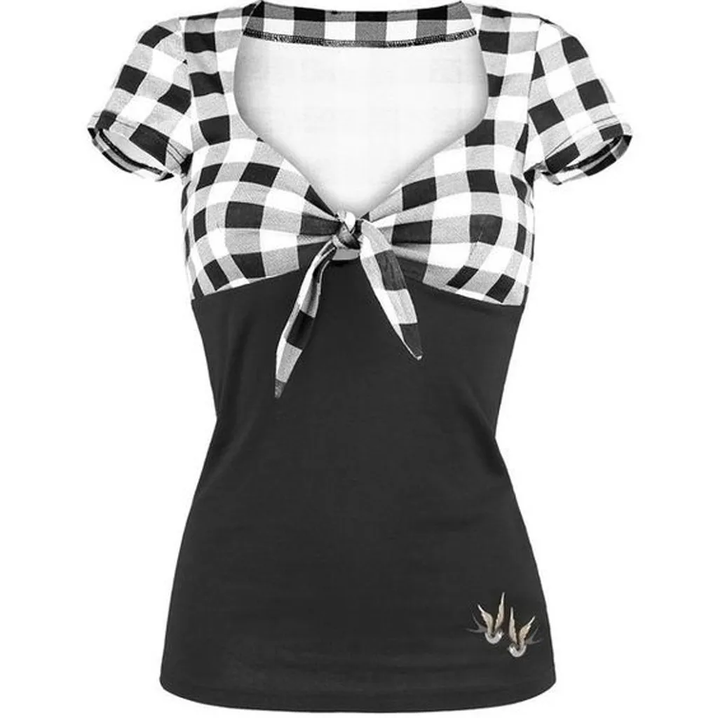 

Womens Tops And Blouses Tunic Plaid Short Sleeve Pullover Ladies Tops Casual V Neck Women Shirts Tops Korean Fashion Clothing