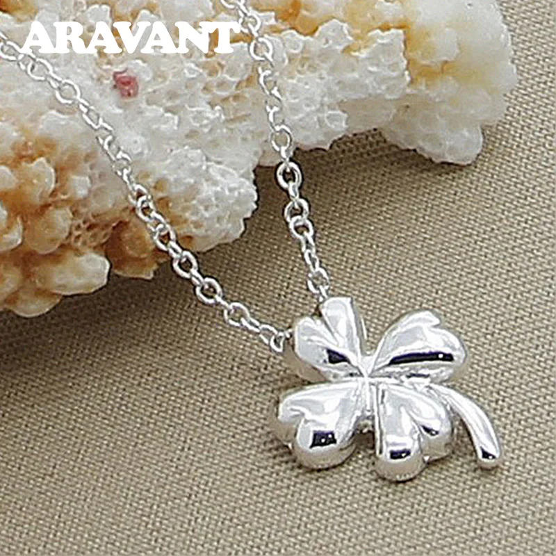 

925 Silver Lucky Four Leaf Clovers Pendants Necklace For Women Fashion Jewelry