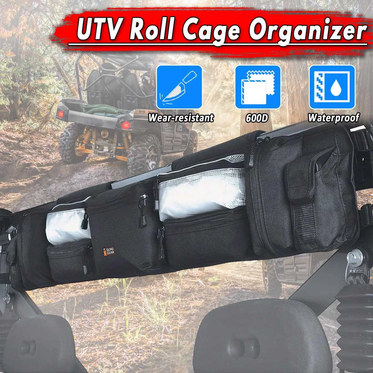 

ATV Accessories Black UTV Large Roll Cage Organizer Storage Cargo Bag Easy Install For Car Outdoor Hiking Camping
