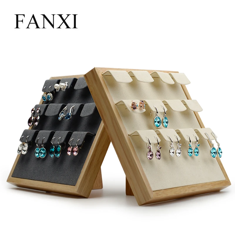 

FANXI new arrival cream-white /dark gray ear stud earring jewellry display 3 tier layer jewelry counter