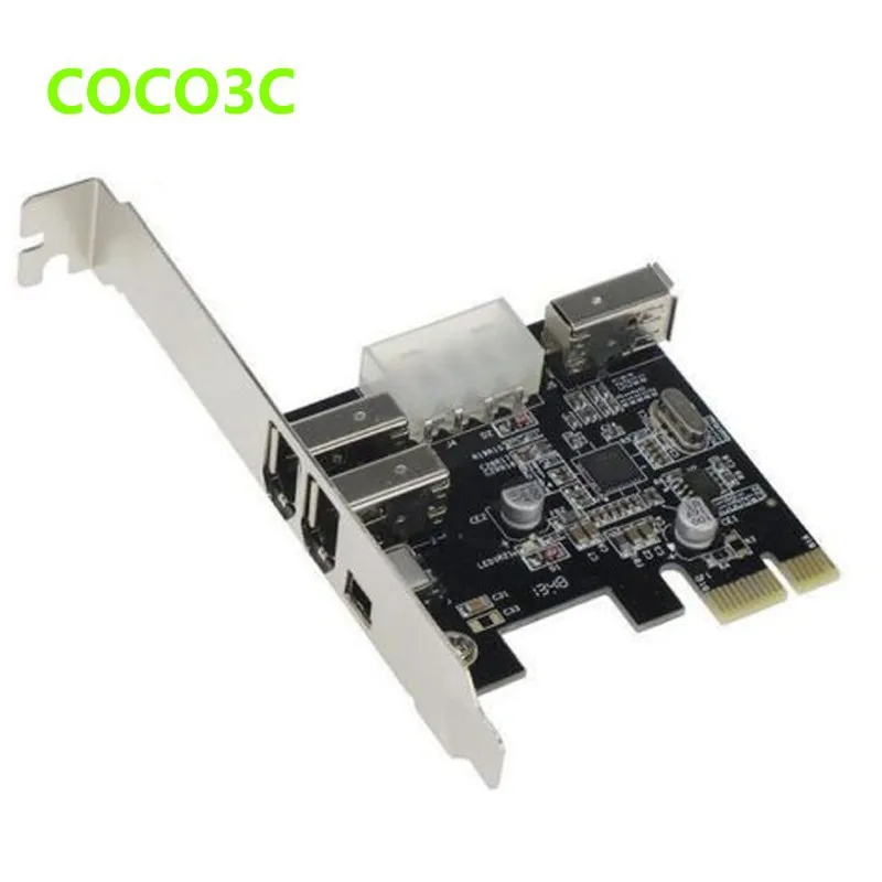 PCI Express 4 IEEE 1394A port controller card 3 external + 1 internal Firewire ports PCI-e  Video Capture card + 4Pin to 6Pin cable