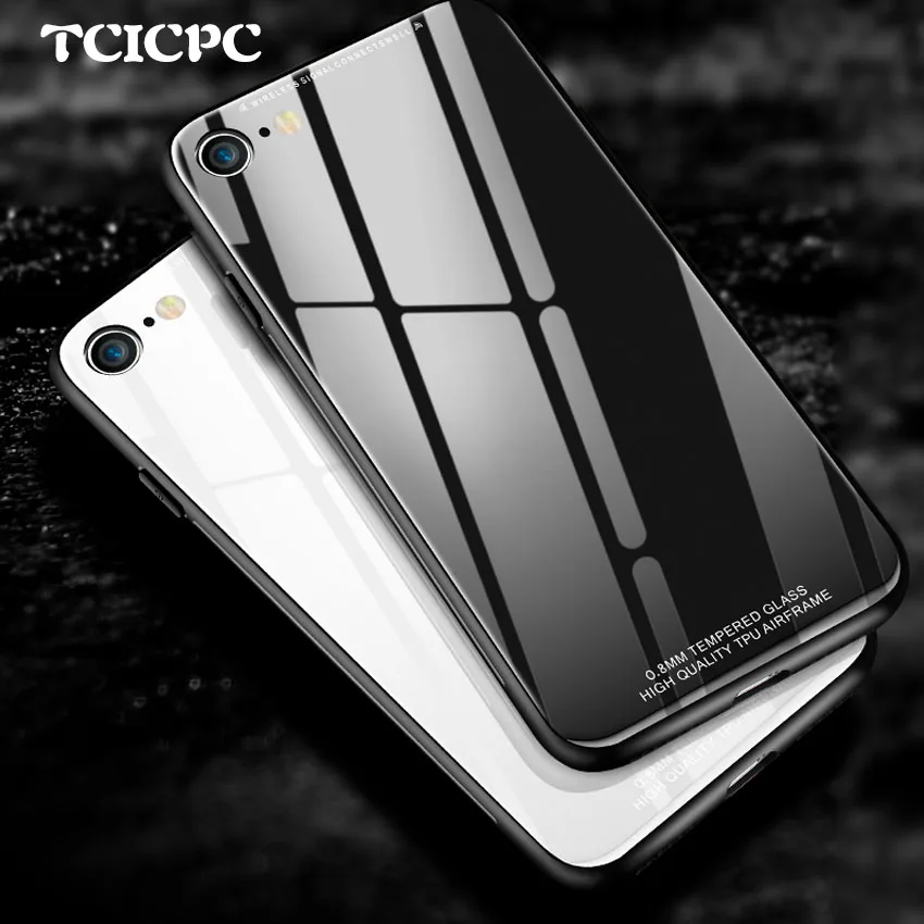 

For iPhone 8 7 Case Luxury Soft Silicone Frame & Mirror Tempered Glass Hard Protective Back Cover For Apple iPhone 7 8 Plus Case