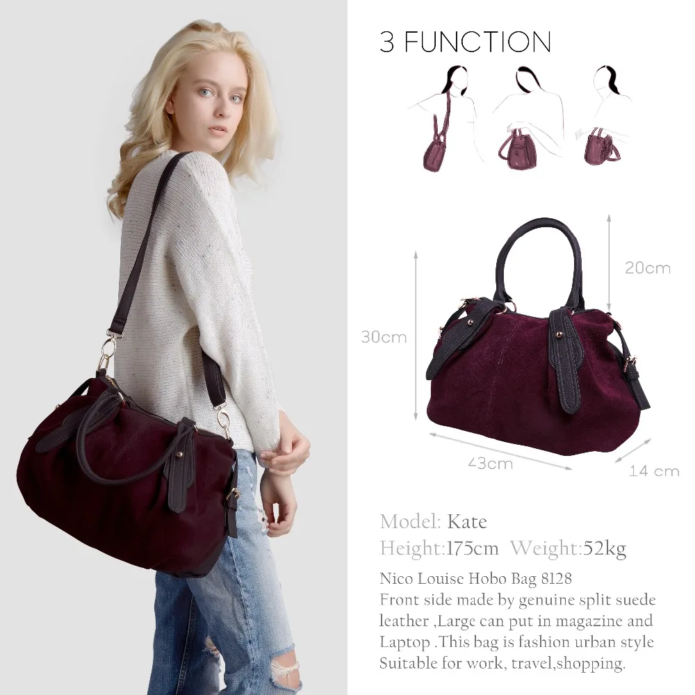 نيكو لويز النساء جلد الغزال الحقيقي بوسطن حقيبة الأصلي تصميم سيدة الكتف السفر طبيب يد أعلى-حقائب بيد كيس