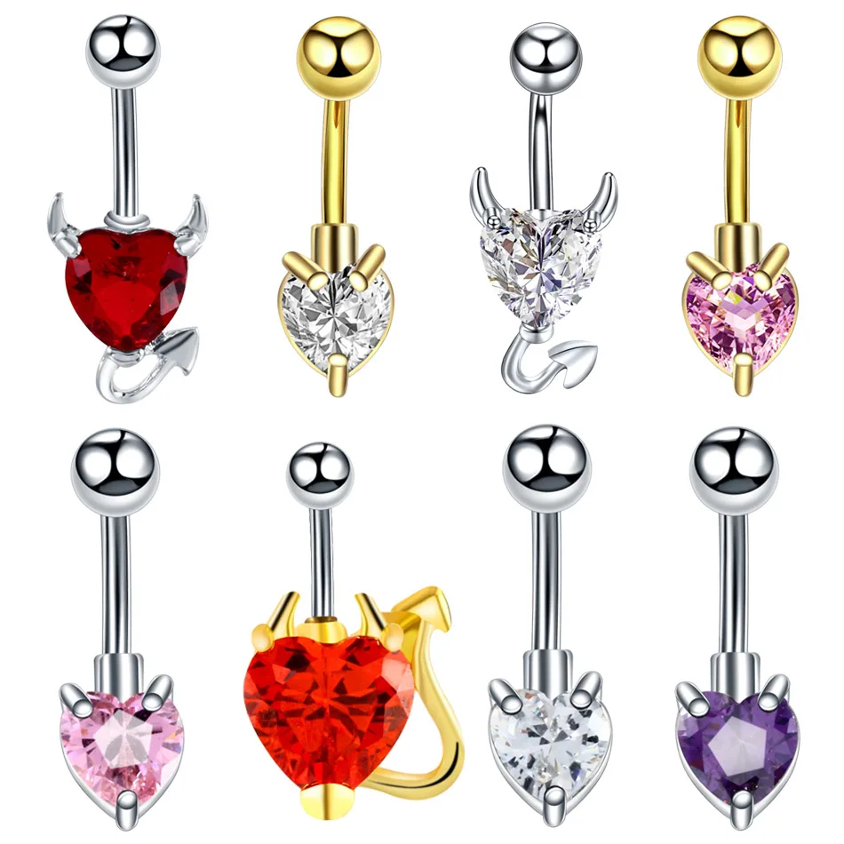 1PC Sexy Crystal Heart Navel Piercing Jewelry Stainless Steel Dangle
