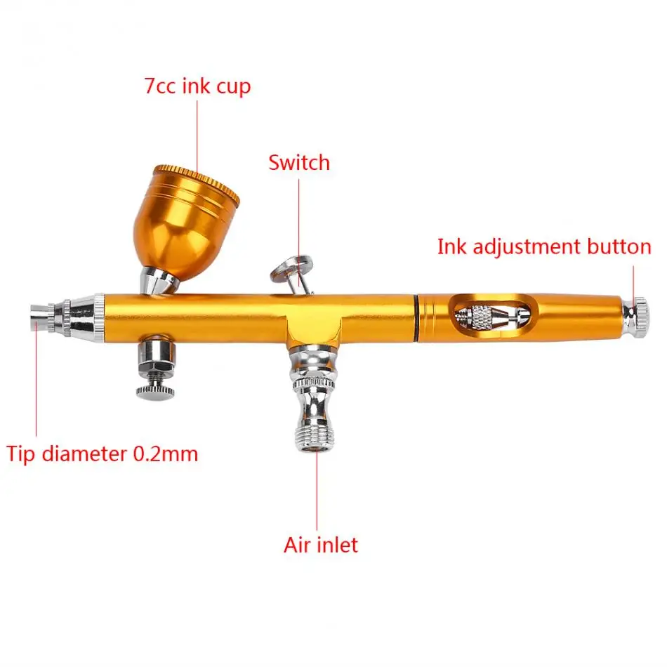 1 шт. Аэрограф инструмент двойного действия гравитационная подача 0,3 мм сопло спрей Аэрограф для дизайна ногтей краски татуировки инструмент с гаечным ключом соломинкой a