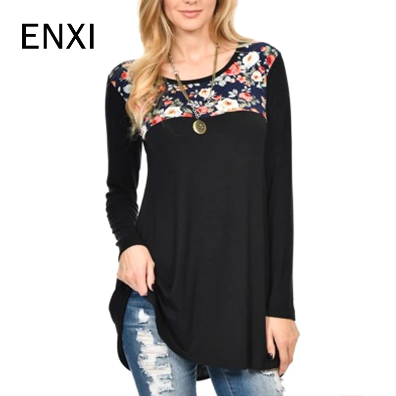 

ENXI Spring Breastfeeding Tops Modal Pregnancy Thickening Embroidered Maternity Clothing Print Patchwork T-shirt Wearing