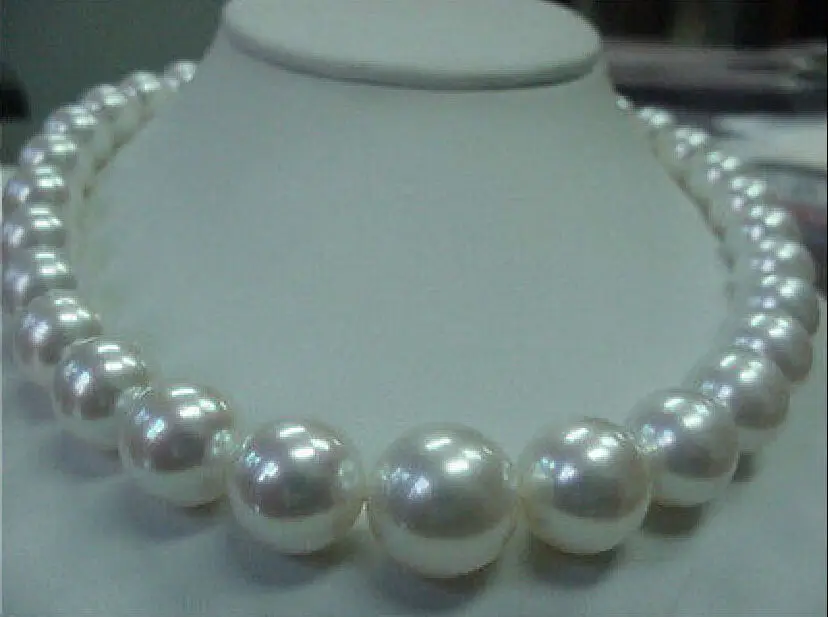 

Free Shipping >>>>> 18" 12-13mm AAA south sea white natural pearl necklace 14K yellow golden clasp
