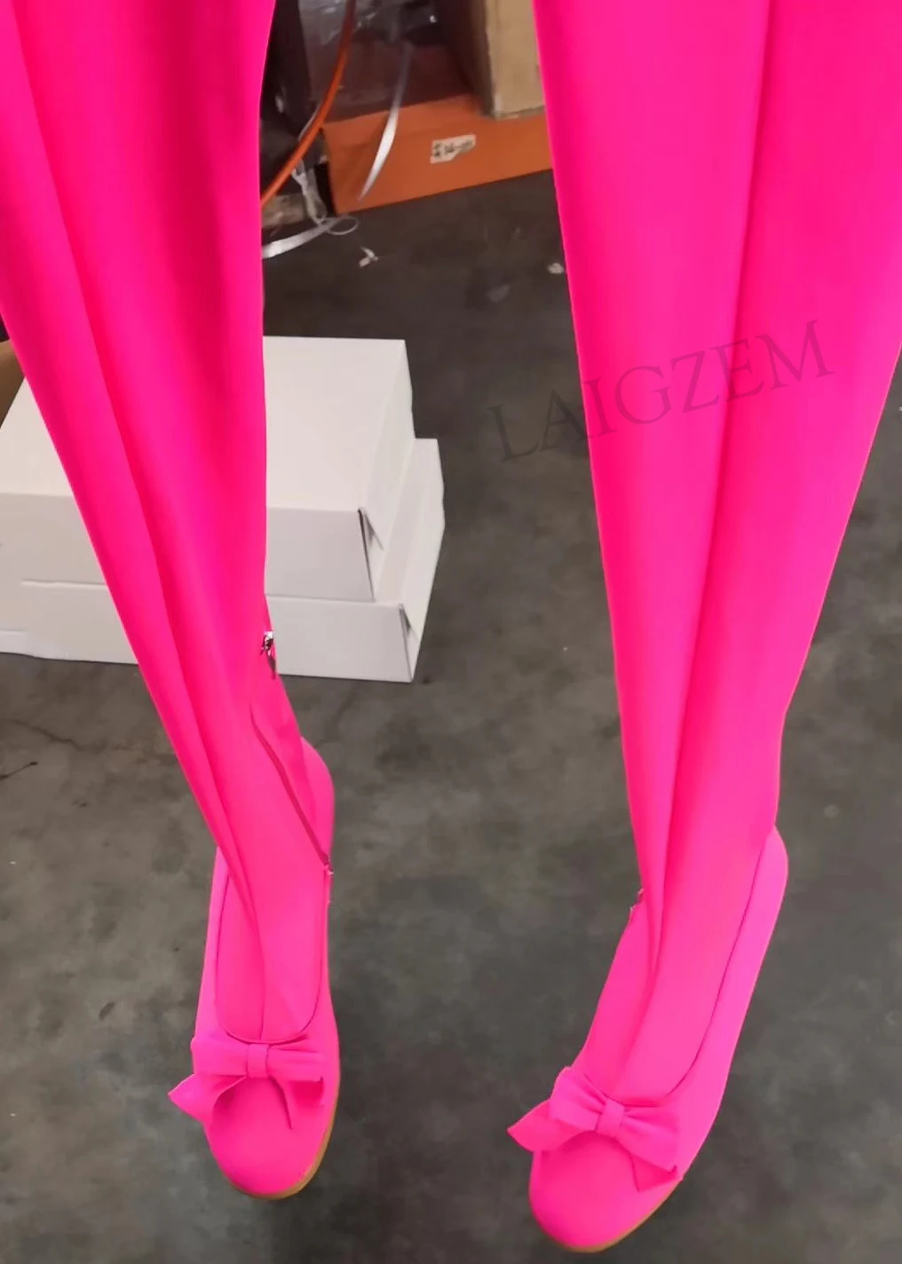 LAIGZEM Novelty Women Pants Boots Chunky Block Heels Stretch Long Boots Cosplay Club Show Botines Femme Mujer Big Size 4-14 (6)