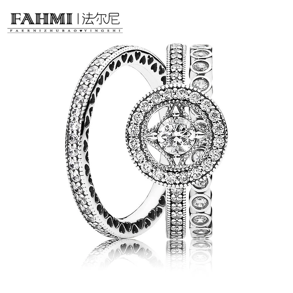 

FAHMI 100% 925 Sterling Silver VINTAGE ALLURE RING HEARTS OF SILVER STACKABLE RING ALLURING SMALL BRILLIANT CUT RING Set RAU011